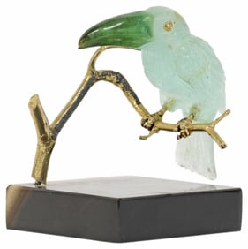 MANFRED WILD (B.1944) AQUAMARINE, TOURMALINE & SILVER-GILT TOUCAN