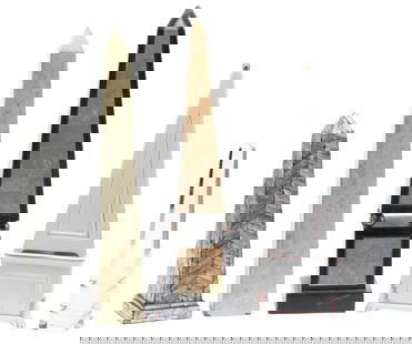 (5) COLLECTION OF GRAND TOUR STYLE OBELISKS: (lot of 5) Collection of Grand Tour style obelisks, varied styles, largest: approx 24"h, 6"w, 6"d, 20lbs total