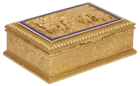 FINE FRENCH ORMOLU & ENAMEL RELIEF SCENE TABLE BOX