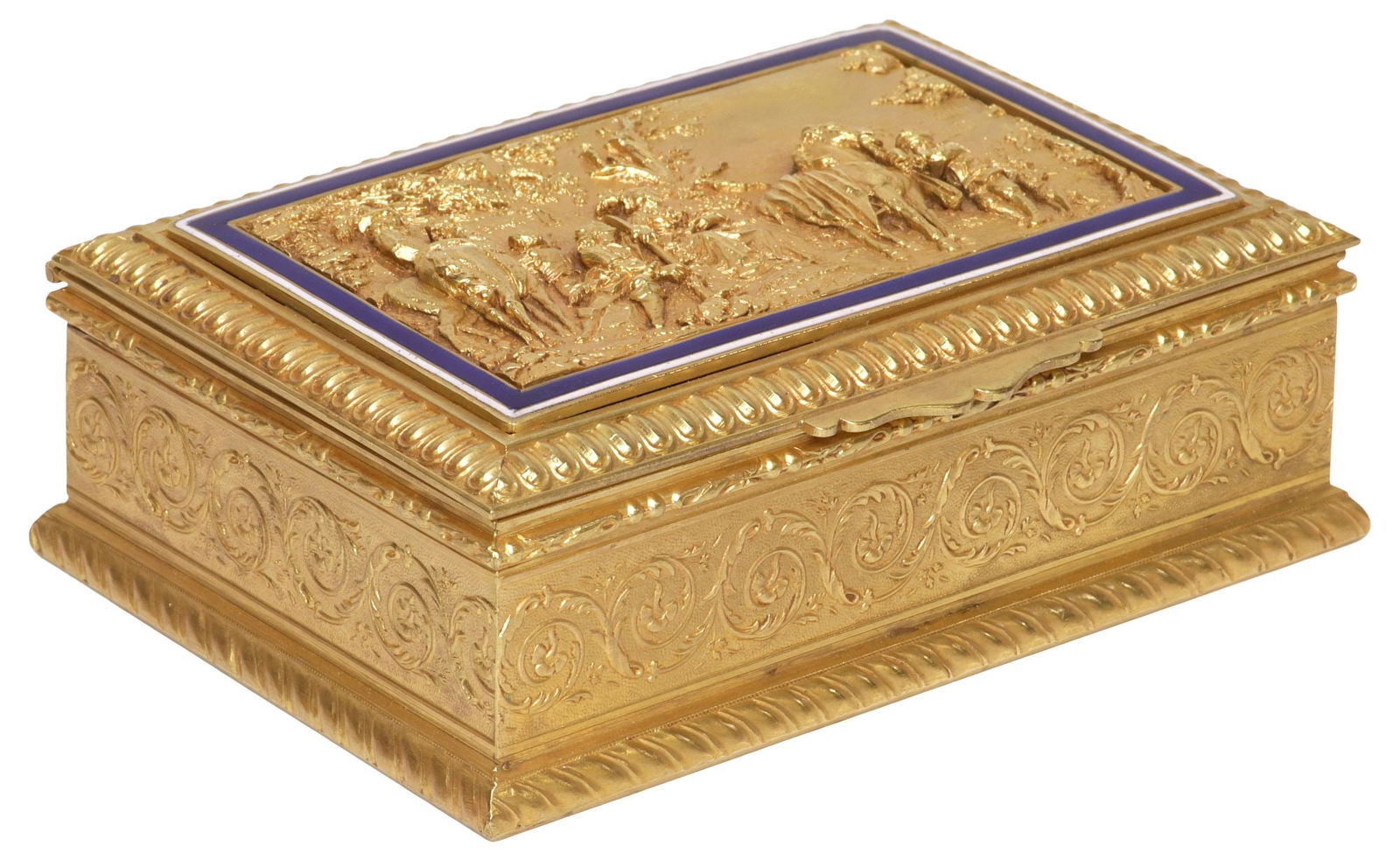 FINE FRENCH ORMOLU & ENAMEL RELIEF SCENE TABLE BOX (1 of 7)