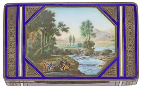 CONTINENTAL SILVER & GUILLOCHE ENAMEL SNUFF BOX
