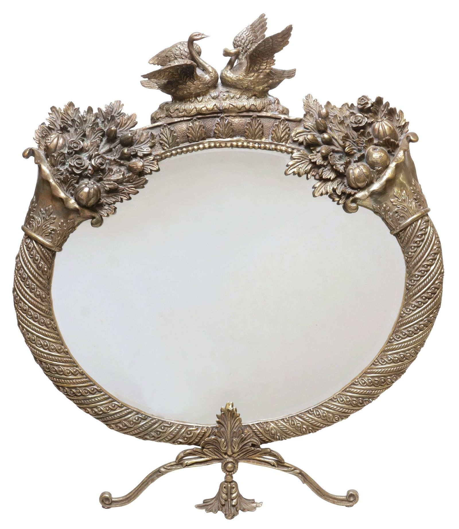 LARGE ART NOUVEAU BRONZE CORNUCOPIA & SWANS VANITY MIRROR (1 of 4)