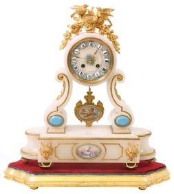 FRENCH LOUIS XVI STYLE ALABASTER MANTEL CLOCK ON BASE