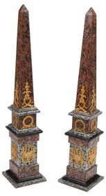 (2) LARGE ORMOLU-MOUNTED GRANITE OBELISKS, 39.5"H