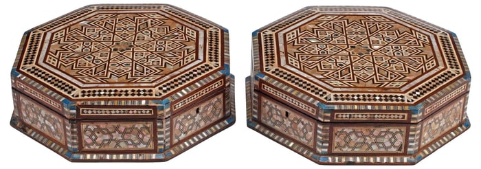 (2) MOORISH STYLE INLAID OCTAGONAL TABLE BOXES