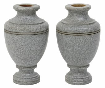 (2) LARGE POLISHED GREY GRANITE URNS, 18"H