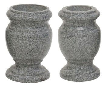 (2) HEAVY POLISHED GREY GRANITE URNS