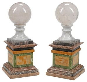 (2) ROCK CRYSTAL SPHERES ON SPECIMEN MARBLE BASES