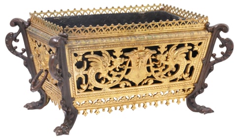 FRENCH PATINATED & GILT BRONZE RECTANGULAR PLANTER / JARDINIERE