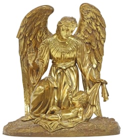 FRENCH GILT BRONZE RELIGIOUS SCULPTURE, ANGEL WITH CHRIST CHILD