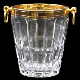 LARGE FRENCH GILT-METAL & CUT-CRYSTAL CHAMPAGNE COOLER