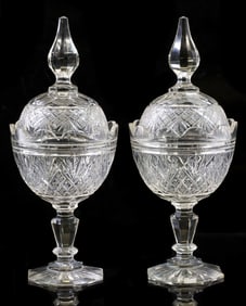 (2) ANGLO-IRISH CUT GLASS SWEETMEAT DISHES & COVERS