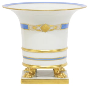LARGE HEREND EMPIRE STYLE PARCEL-GILT PORCELAIN CLAW FOOTED VASE