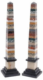 (2) GRAND TOUR STYLE SPECIMEN MARBLE OBELISKS, 22"H