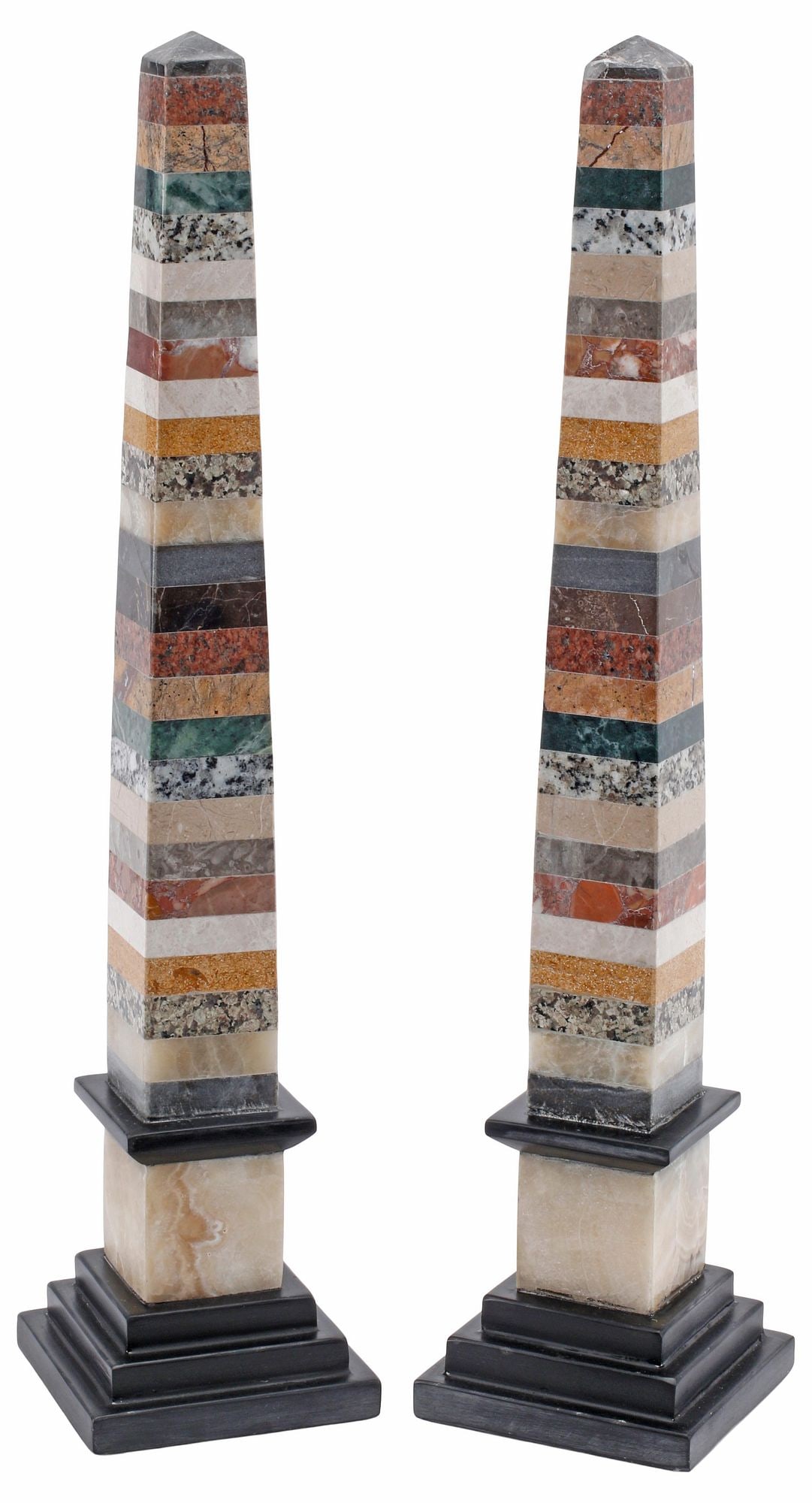 (2) GRAND TOUR STYLE SPECIMEN MARBLE OBELISKS, 22"H (1 of 4)