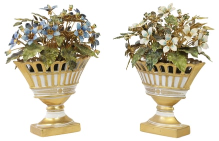 (2) JANE HUTCHESON FOR GORHAM MINIATURE ENAMELED FLOWER ARRANGEMENTS