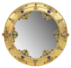 APOLLO STUDIOS STYLE JEWELED ORMOLU MIRRORED VANITY TRAY