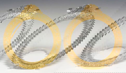 (2) GILT-METAL ROUND MIRROR OR PICTURE FRAMES