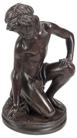 AFTER HENRY PAUL HUDELET (1849-1878) BRONZE SCULPTURE, BOY PLAYING DICE