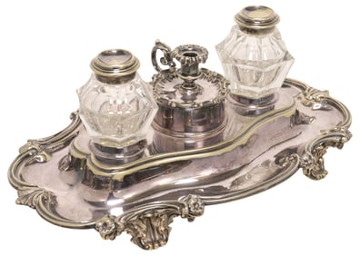 VICTORIAN ELKINGTON & CO. SILVERPLATE DESK STAND / STANDISH