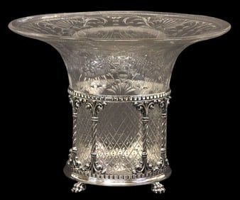 PAIRPOINT FINE ARTS LINE ENGRAVED GLASS FLOWER HOLDER C1520