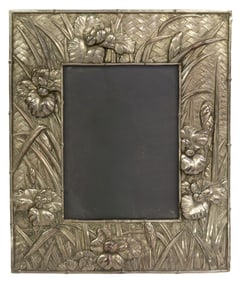 JAPANESE EXPORT SILVERED METAL IRIS PICTURE FRAME