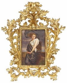 BERLIN (K.P.M.) PORCELAIN PLAQUE 'L'ESCLAVE' AFTER CHATILLON IN ORNATE GILTWOOD FRAME