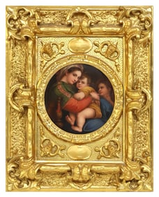 GERMAN PAINTED PORCELAIN PLAQUE AFTER RAPHAEL MADONNA