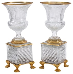 (2) ORMOLU-MOUNTED CUT-GLASS CAMPANA VASES
