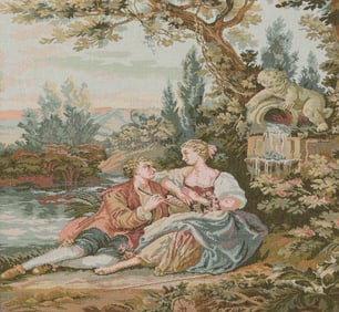 FRAMED JACQUARD WOVEN PASTORAL TAPESTRY