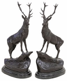 (2) AFTER JULES MOIGNIEZ PATINATED BRONZE STAGS