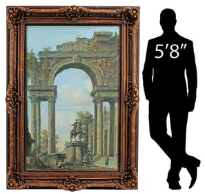 ITALIAN SCHOOL PAINTING CAPRICCIO EQUESTRIAN STATUE MARCUS AURELIUS