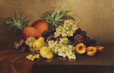 JOHN CLINTON SPENCER (1861-1919) OIL PAINTING, STILL LIFE WITH FRUIT