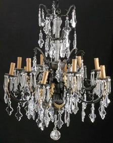 LOUIS XV STYLE BRONZE & CRYSTAL 12-LT CHANDELIER