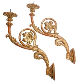 (2) LARGE ARCHITECTURAL RENAISSANCE STYLE GILTWOOD 1LT CANDLE SCONCES