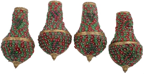 (4) ART DECO STYLE GILT-BRONZE & COLORED GLASS SCONCES