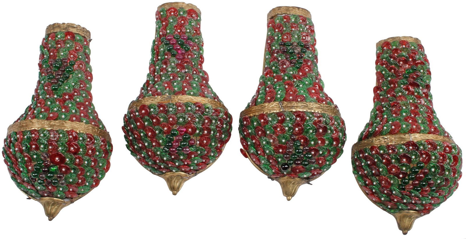 (4) ART DECO STYLE GILT-BRONZE & COLORED GLASS SCONCES (1 of 4)