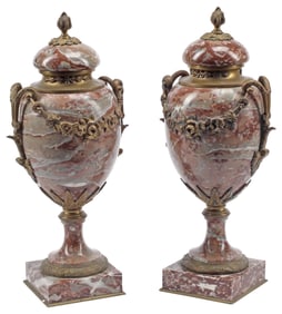 (2) FRENCH ORMOLU & ROUGE MARBLE CASSOLETTES
