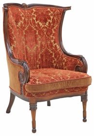 KEY CITY UPHOLSTERED MAHOGANY WINGBACK ARMCHAIR