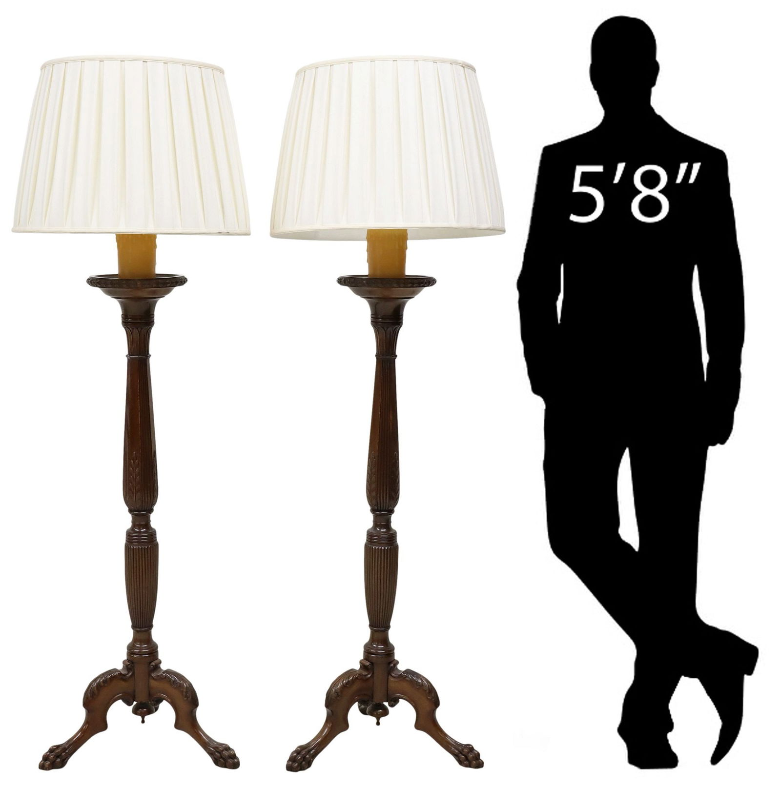 (2) LARGE ENGLISH CARVED MAHOGANY TORCHERE FLOOR LAMPS, 65"H (1 of 7)