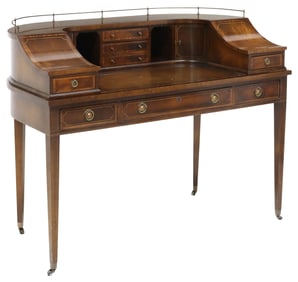 ENGLISH CARLTON HOUSE STYLE LEATHER-TOP MAHOGANY WRITING DESK