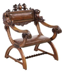 RENAISSANCE REVIVAL FINELY CARVED WALNUT SATYR ARMCHAIR