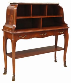 FRENCH LOUIS XV STYLE MARBLE-TOP MAHOGANY LIBRARY STAND
