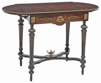 FRENCH NAPOLEON III PARCEL-EBONIZED MARQUETRY DROP-LEAF TABLE