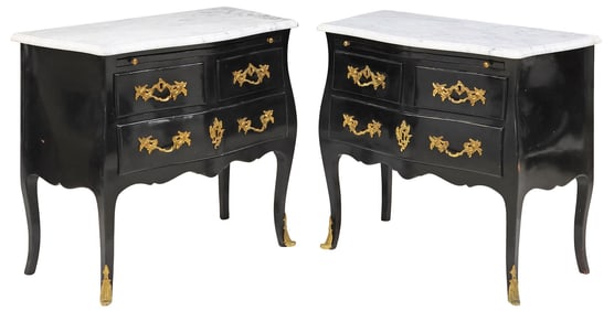 (2) LOUIS XV STYLE MARBLE-TOP BEDSIDE COMMODES