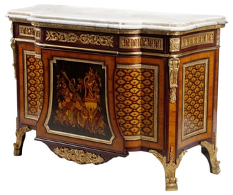 REGENCE STYLE MARBLE-TOP & ORMOLU-MOUNTED INLAID CABINET