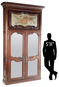 MONUMENTAL FRENCH PROVINCIAL OAK MIRRORED DOOR ARMOIRE, 125.5"H