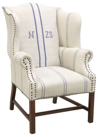 CHIPPENDALE STYLE UPHOLSTERED WINGBACK ARMCHAIR
