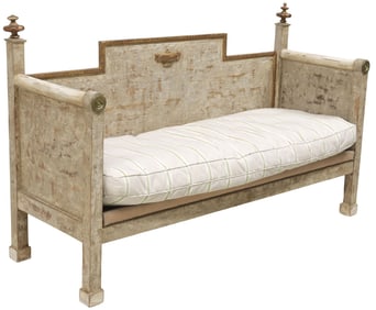 GUSTAVIAN STYLE PARCEL-GILT BENCH WITH THIBAULT UPHOLSTERED CUSHION