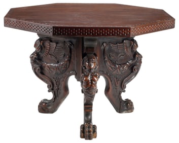ITALIAN RENAISSANCE REVIVAL FIGURAL HEXAGONAL PEDESTAL TABLE